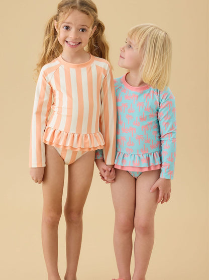 KIDLY by MORI Blue Frilled Long Sleeve Sunsafe Swimsuit image 4