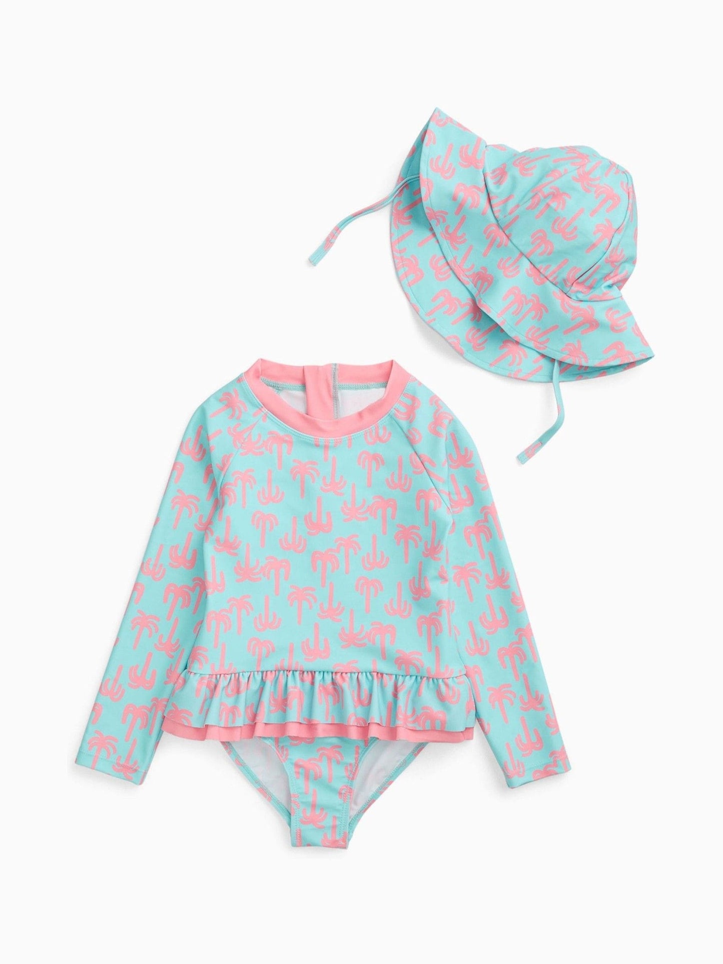 KIDLY by MORI Blue Frilled Long Sleeve Sunsafe Swimsuit image 5