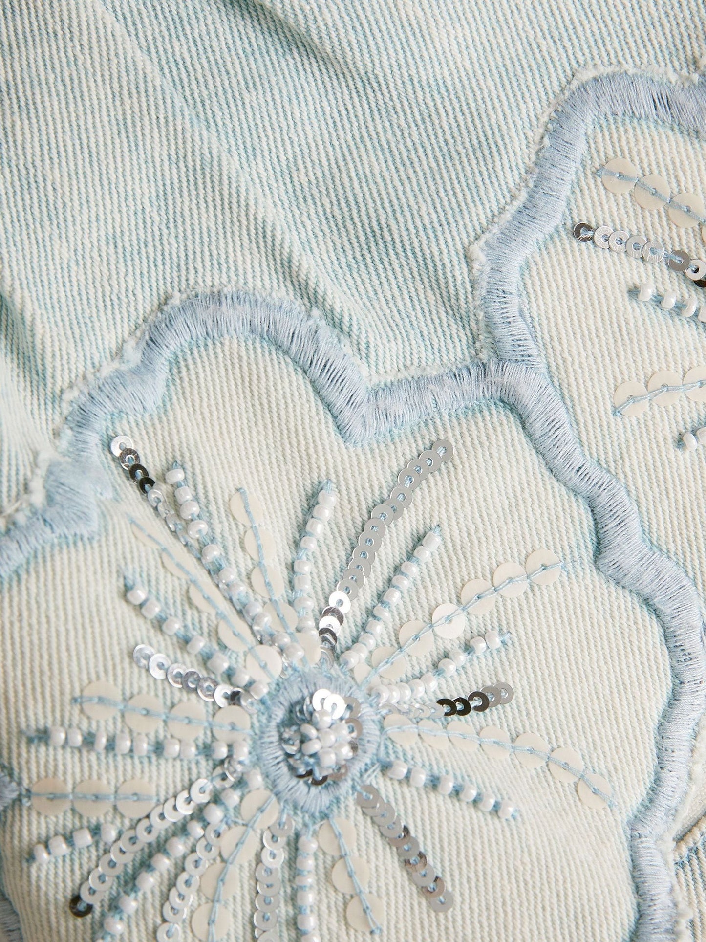 Monsoon Blue Sequin Flower Denim Shorts image 3