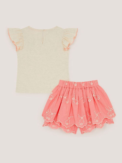 Monsoon Pink Bunny T-Shirt & Broderie Skort Set image 3