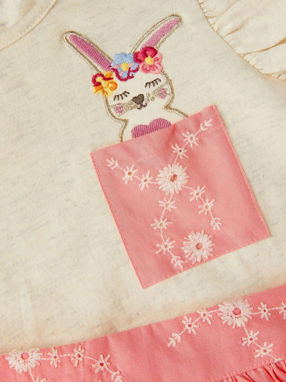 Monsoon Pink Bunny T-Shirt & Broderie Skort Set image 4