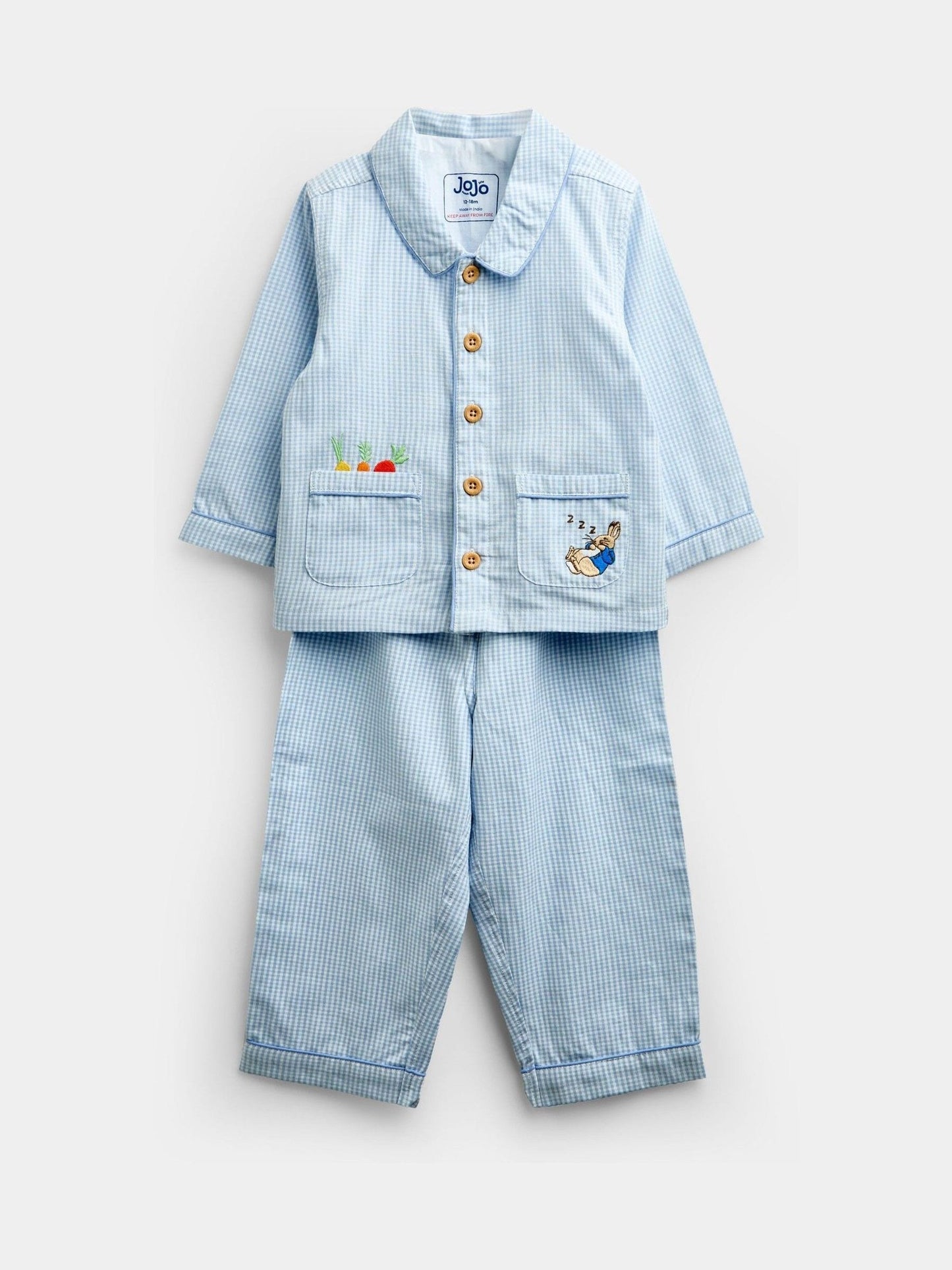 Dsiney Kidz - JoJo Maman Bébé Blue Peter Rabbit Gingham Woven Pyjamas image 1