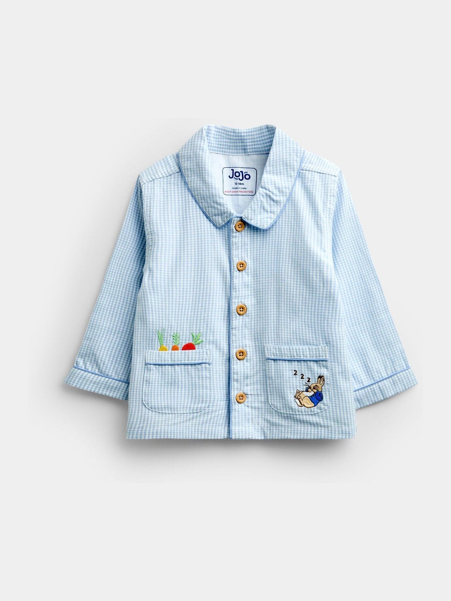Dsiney Kidz - JoJo Maman Bébé Blue Peter Rabbit Gingham Woven Pyjamas image 2