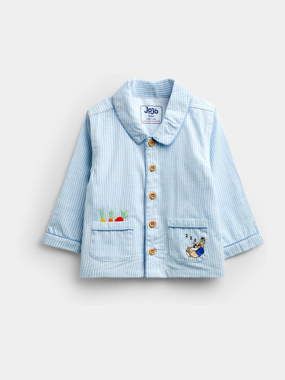 Dsiney Kidz - JoJo Maman Bébé Blue Peter Rabbit Gingham Woven Pyjamas image 2