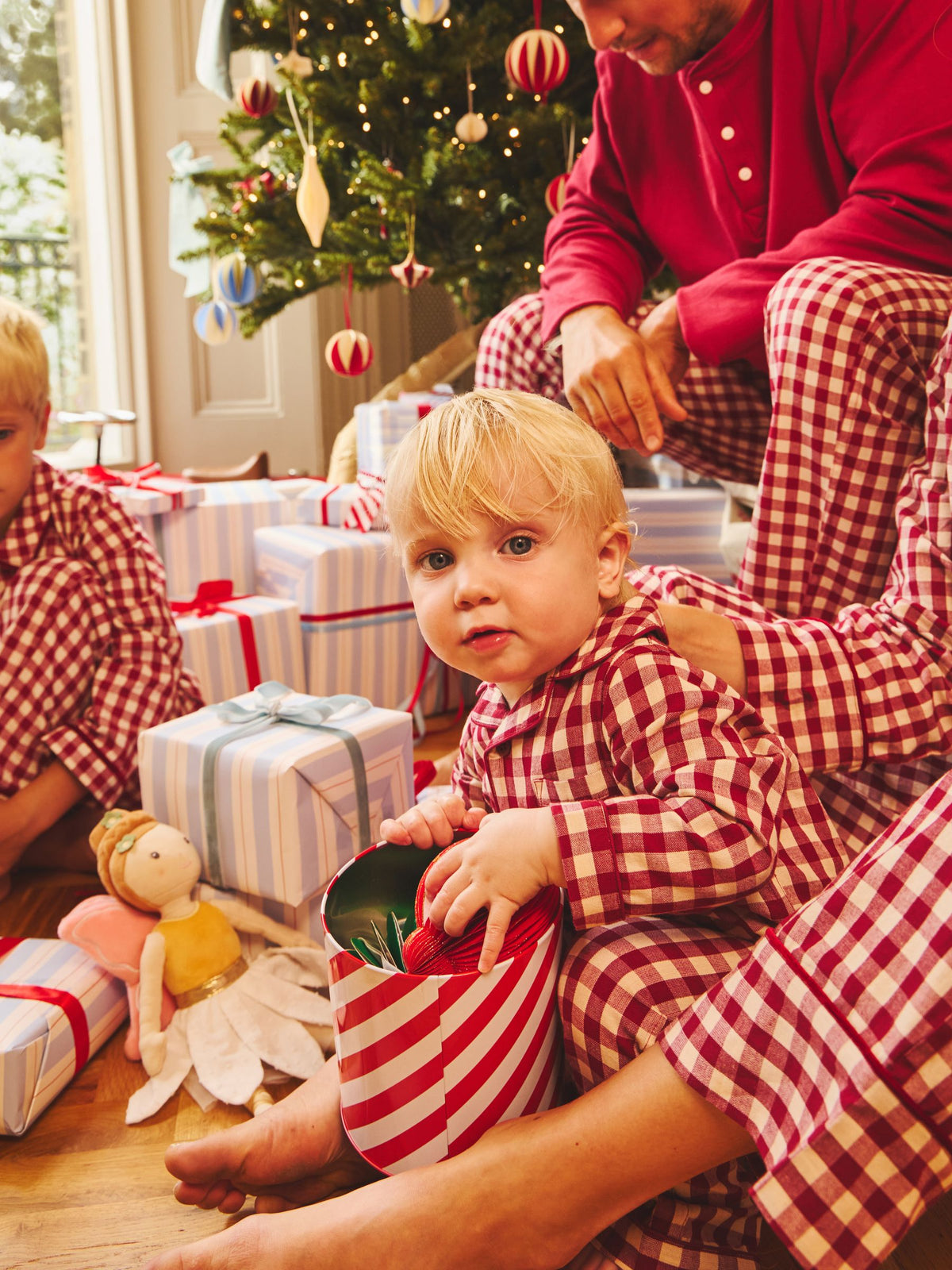 JoJo Maman Bébé Burgundy Gingham Woven All-In-One Pyjamas - image 1