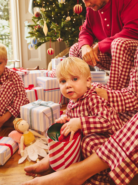 JoJo Maman Bébé Burgundy Gingham Woven All-In-One Pyjamas - image 1