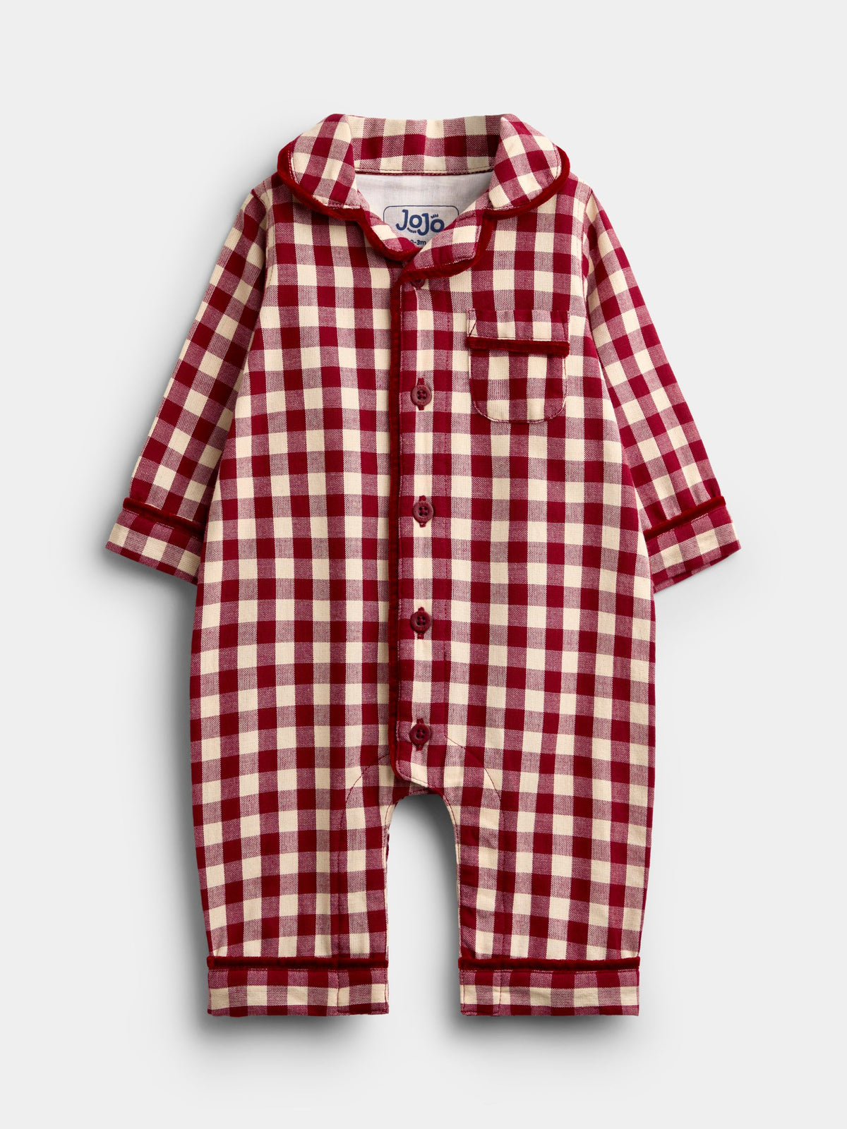 JoJo Maman Bébé Burgundy Gingham Woven All-In-One Pyjamas - image 3