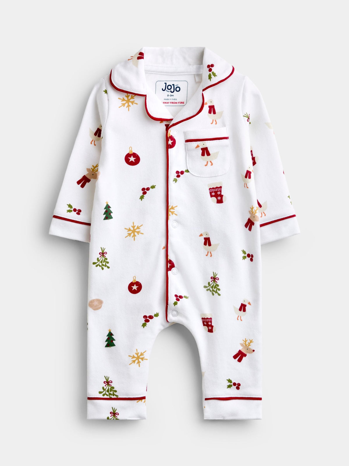 JoJo Maman Bébé White Christmas Print Jersey All-In-One Pyjamas - image 1