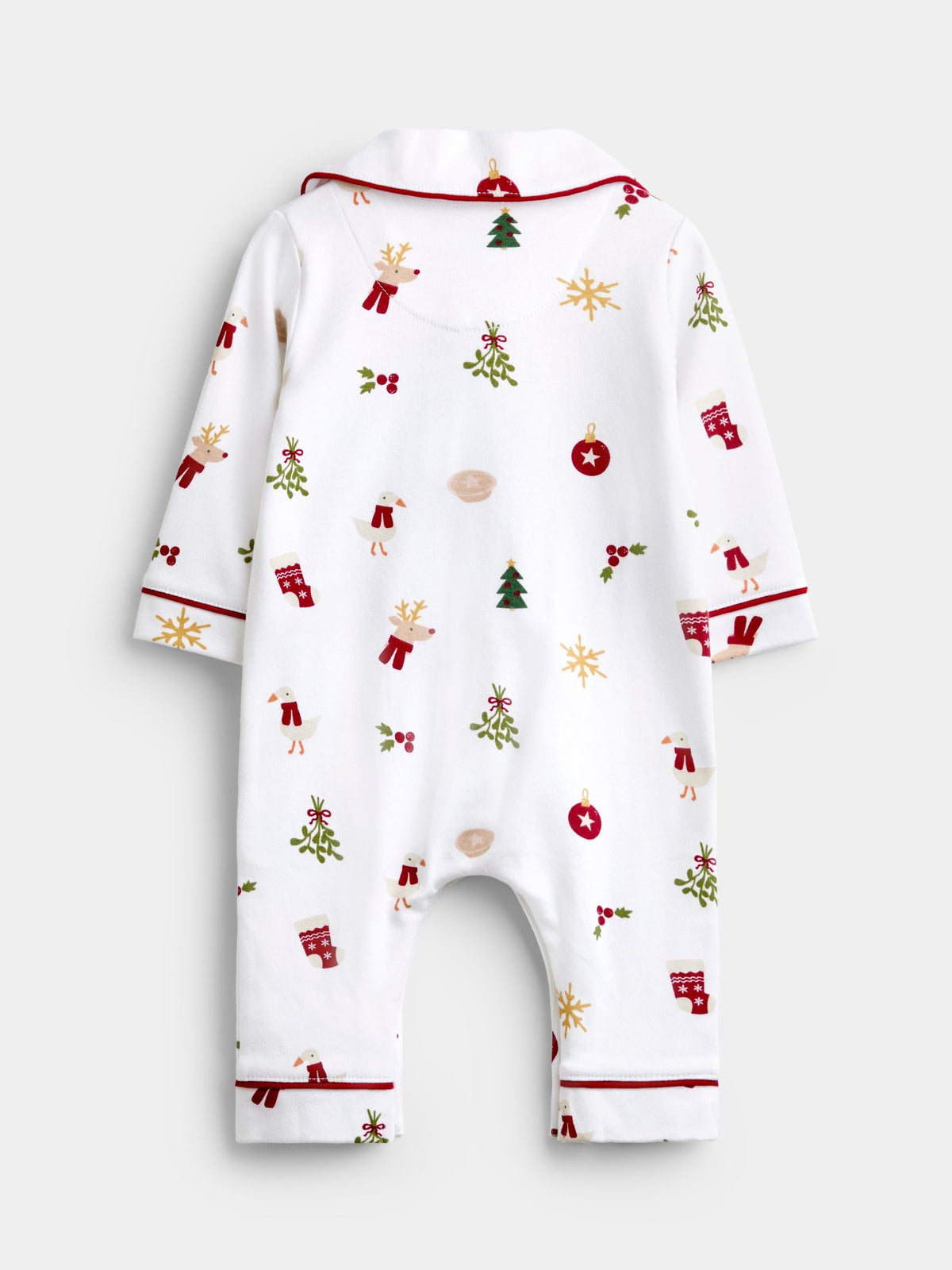 JoJo Maman Bébé White Christmas Print Jersey All-In-One Pyjamas - image 2