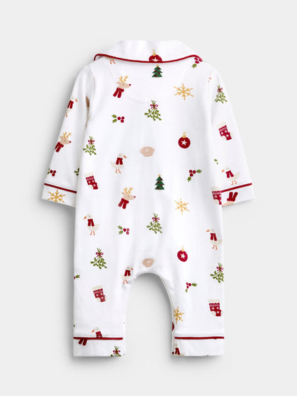 JoJo Maman Bébé White Christmas Print Jersey All-In-One Pyjamas - image 2
