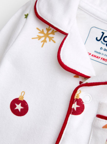 JoJo Maman Bébé White Christmas Print Jersey All-In-One Pyjamas - image 3