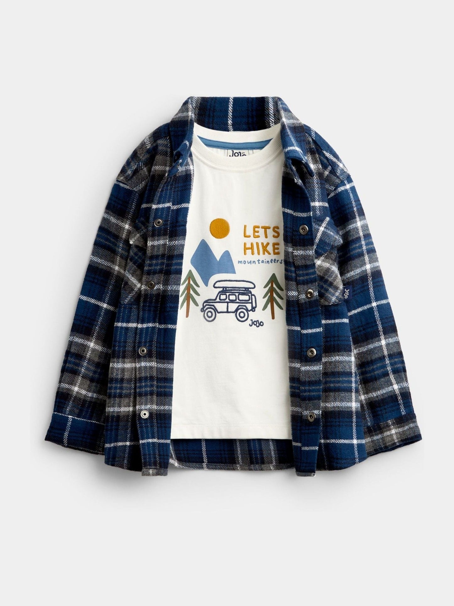 Dsiney Kidz - JoJo Maman Bébé Dark Blue Check 2-Piece Brushed Check Shirt & Top Set image 1