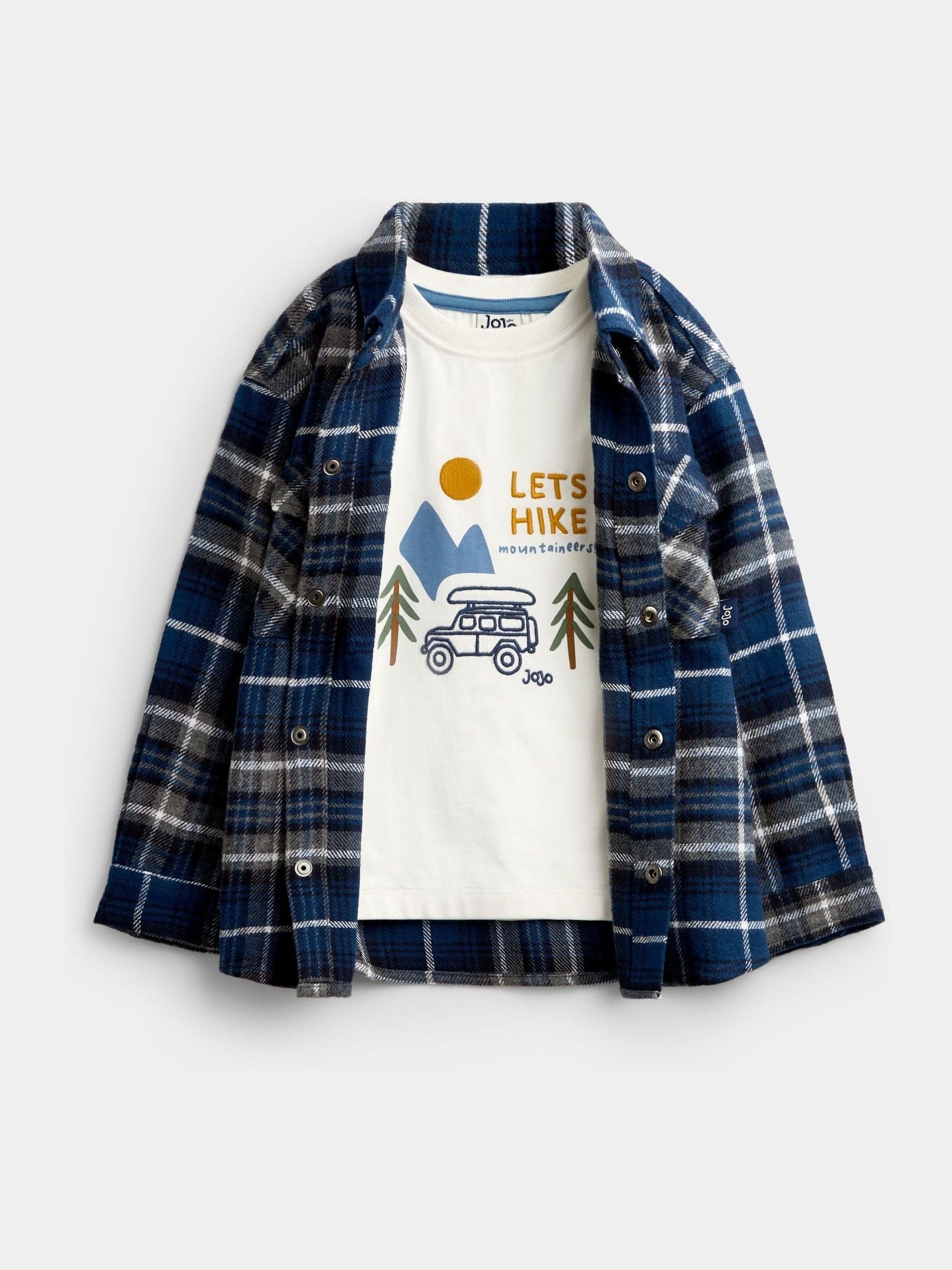 Dsiney Kidz - JoJo Maman Bébé Dark Blue Check 2-Piece Brushed Check Shirt & Top Set image 1