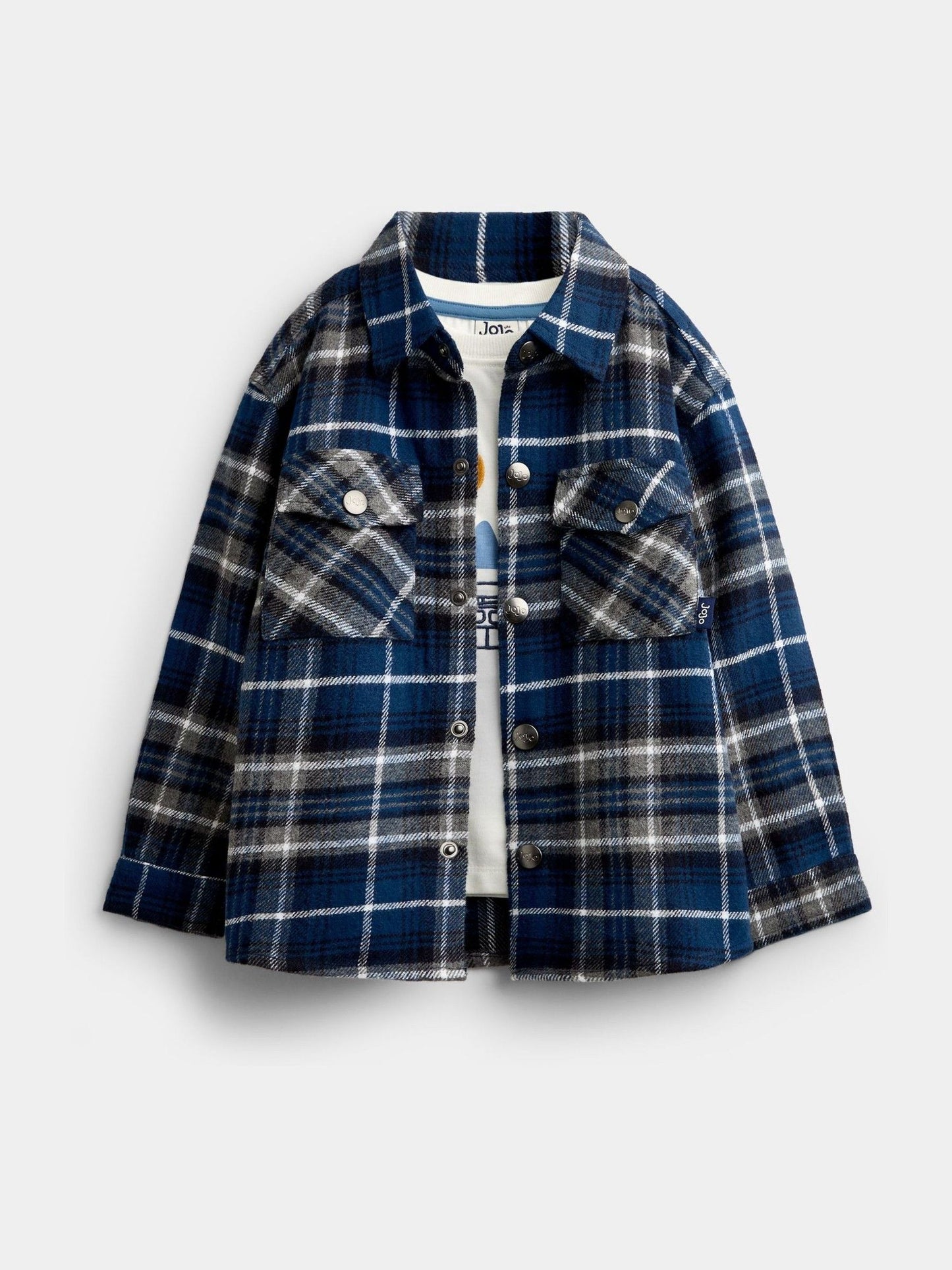 Dsiney Kidz - JoJo Maman Bébé Dark Blue Check 2-Piece Brushed Check Shirt & Top Set image 2