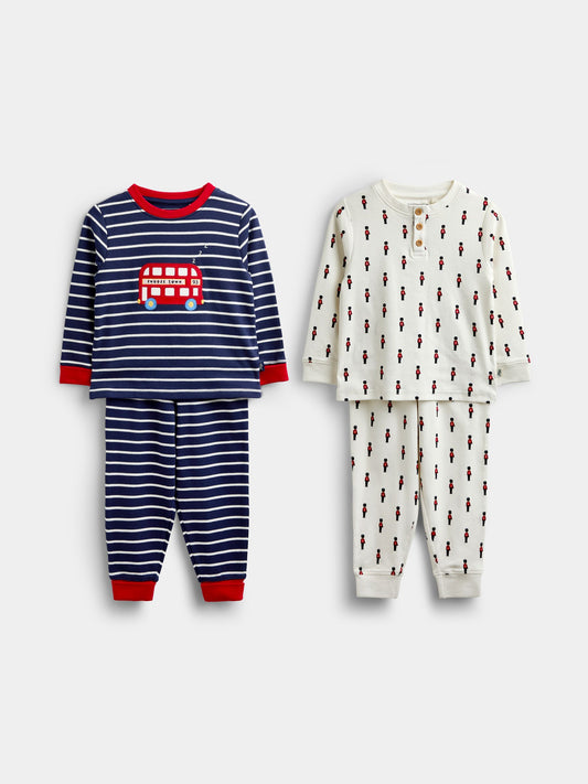JoJo Maman Bébé Navy Blue London 2-Pack Jersey Pyjamas - image 1