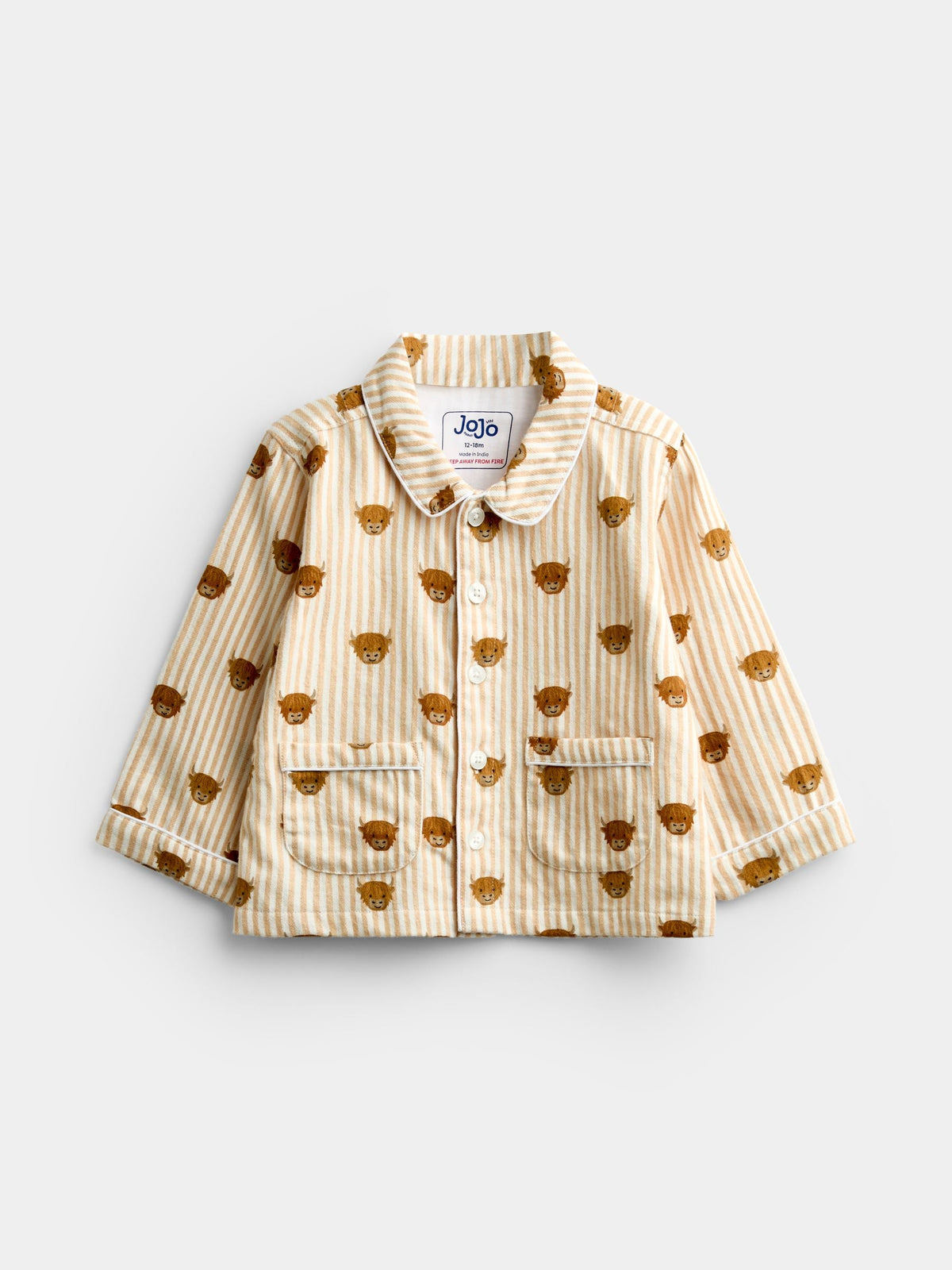 JoJo Maman Bébé Stone Highland Cow Stripe Woven Pyjamas - image 2