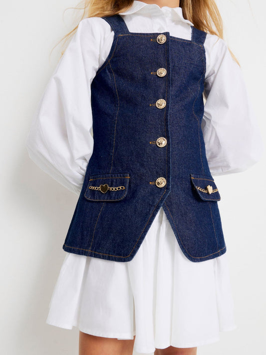 River Island Blue Denim Waistcoat Shirt Dress image 2