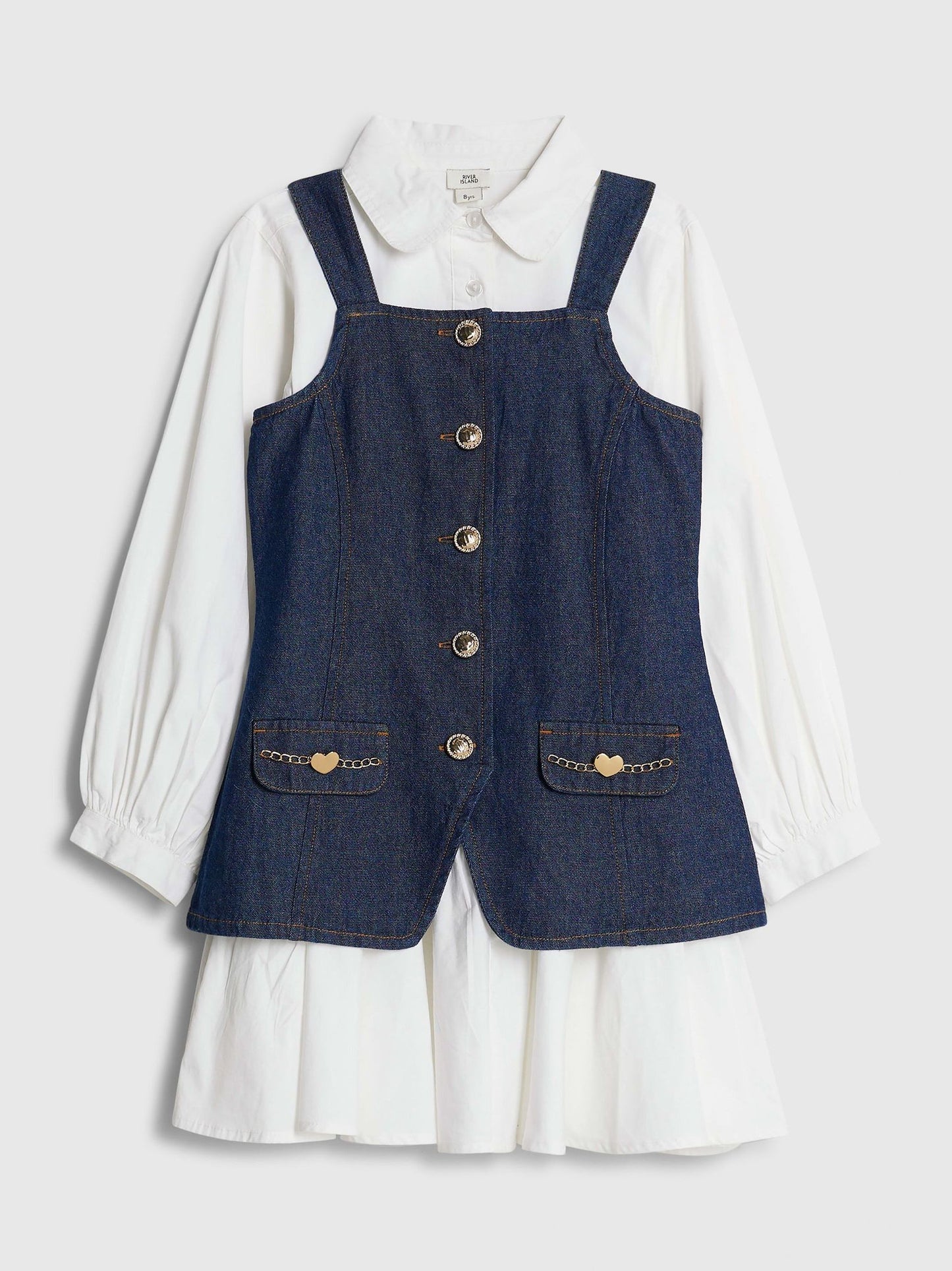 River Island Blue Denim Waistcoat Shirt Dress image 3
