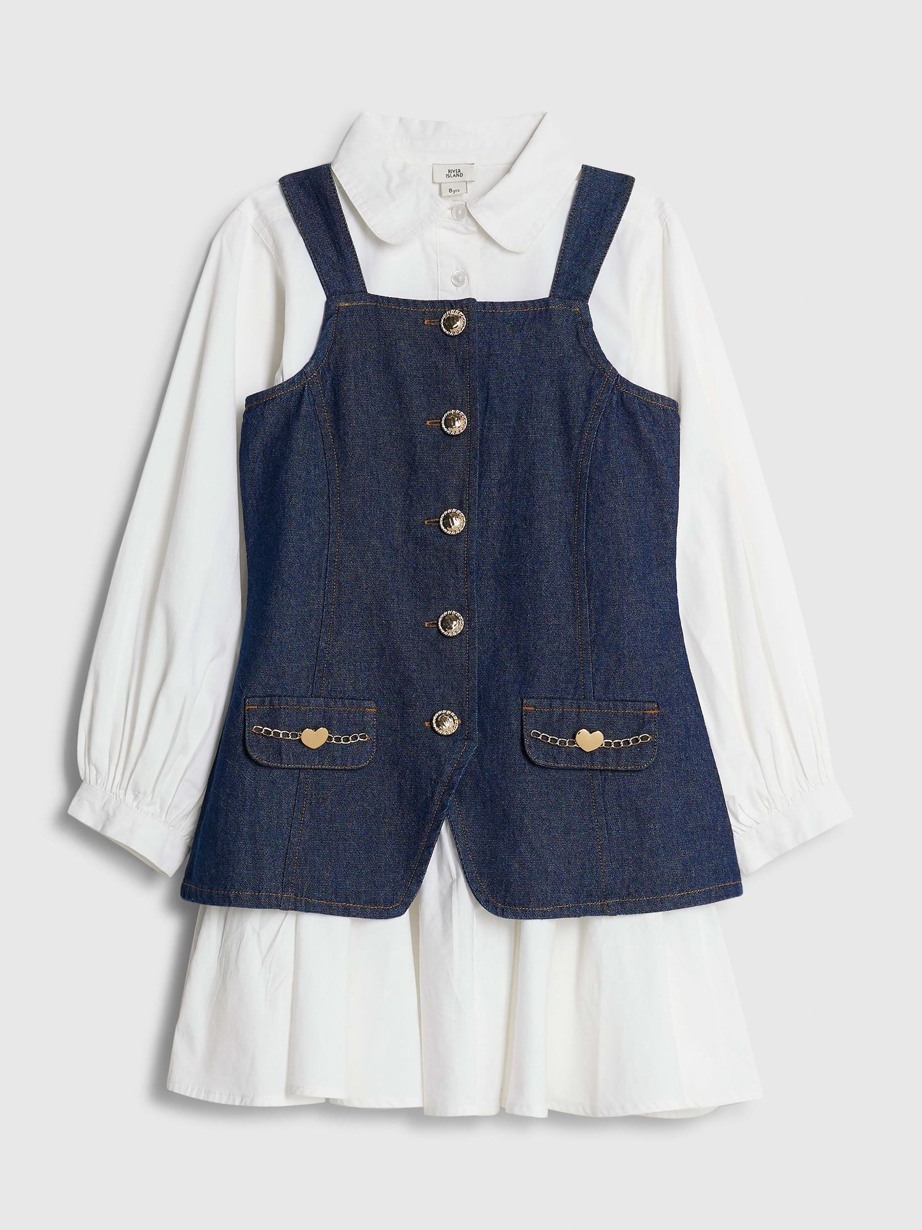 River Island Blue Denim Waistcoat Shirt Dress image 3