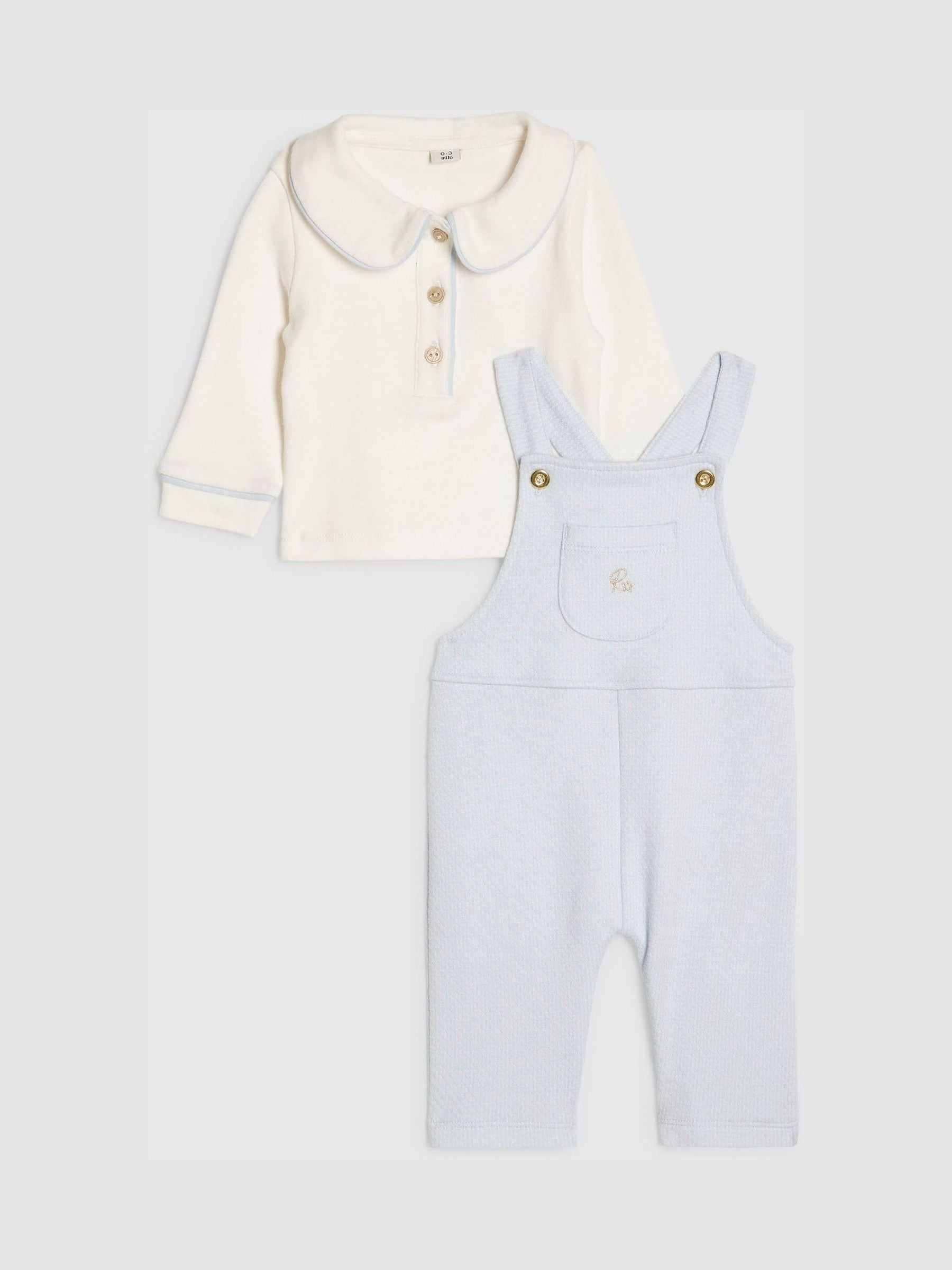 River Island Blue Long Sleeve Polo Shirt & Dungarees Set image 1