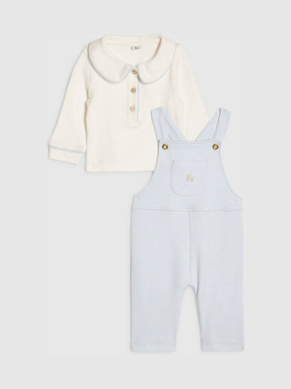 River Island Blue Long Sleeve Polo Shirt & Dungarees Set image 1