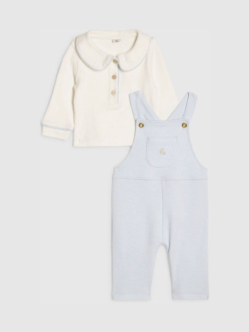River Island Blue Long Sleeve Polo Shirt & Dungarees Set image 1