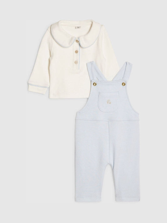 River Island Blue Long Sleeve Polo Shirt & Dungarees Set image 1