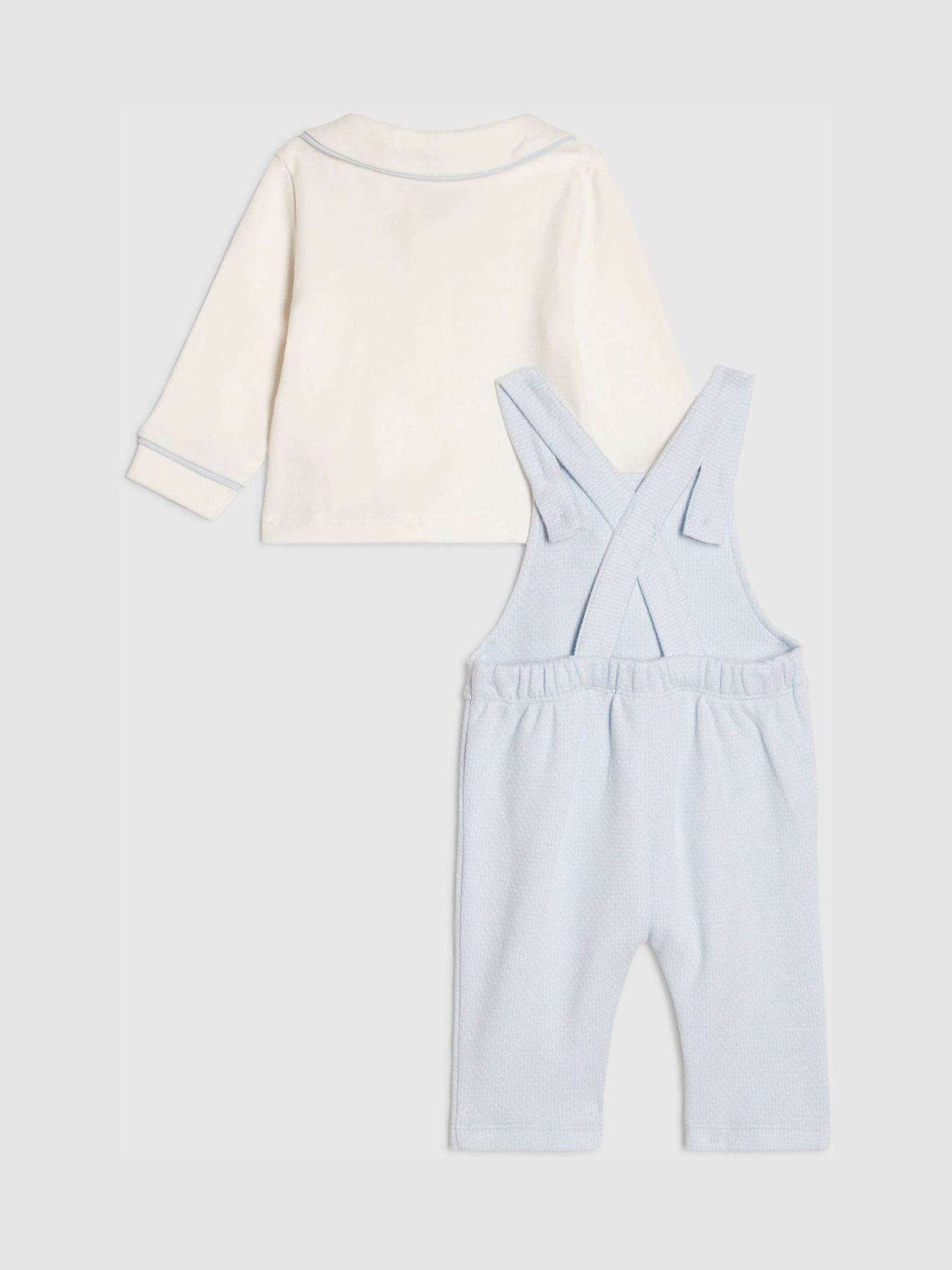River Island Blue Long Sleeve Polo Shirt & Dungarees Set image 2