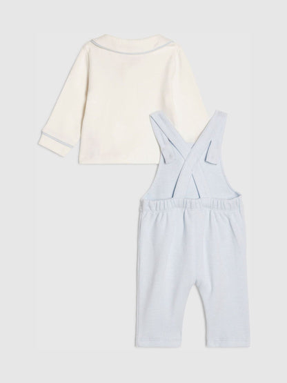 River Island Blue Long Sleeve Polo Shirt & Dungarees Set image 2