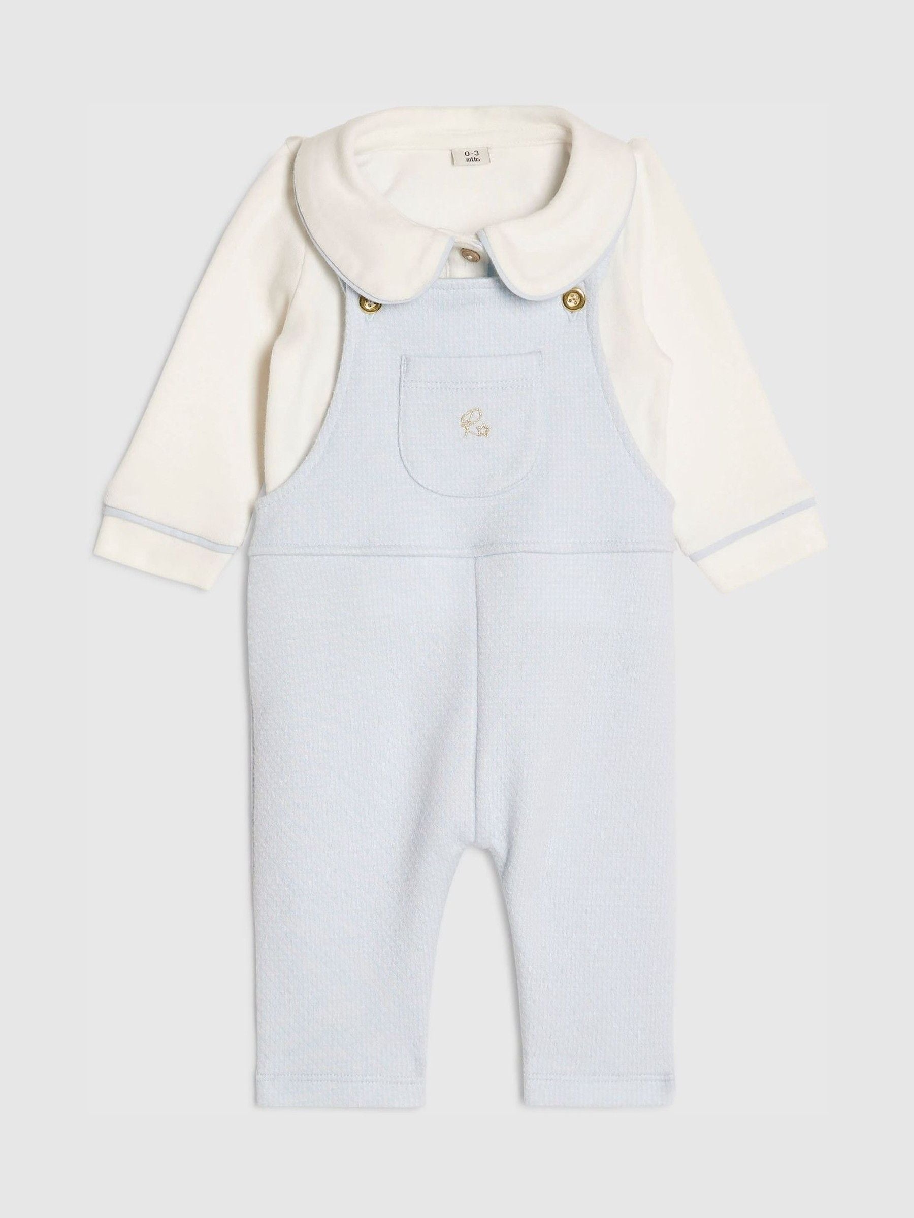 River Island Blue Long Sleeve Polo Shirt & Dungarees Set image 3