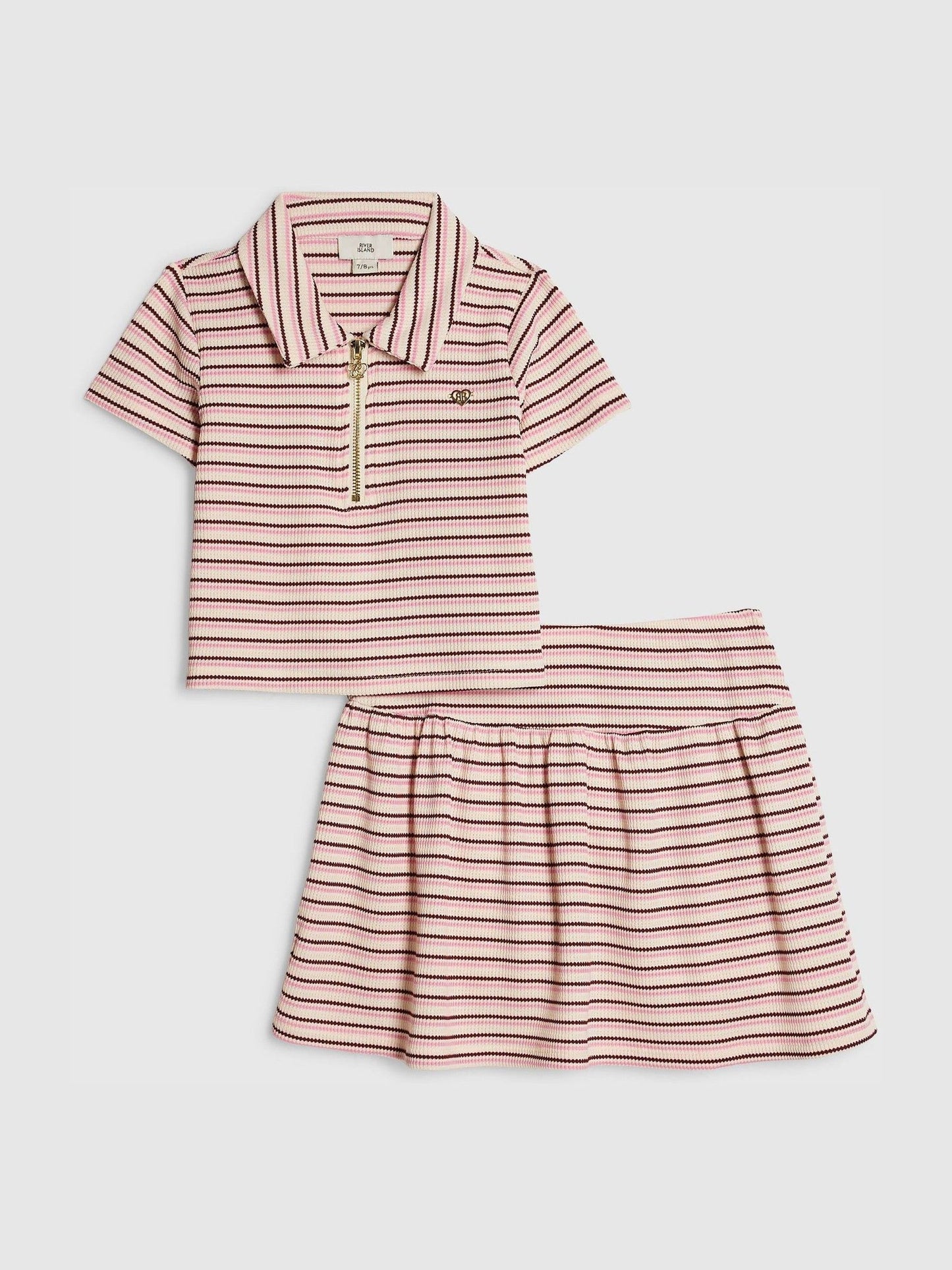 Dsiney Kidz - River Island Pink Stripe Polo Shirt & Skirt Set image 1