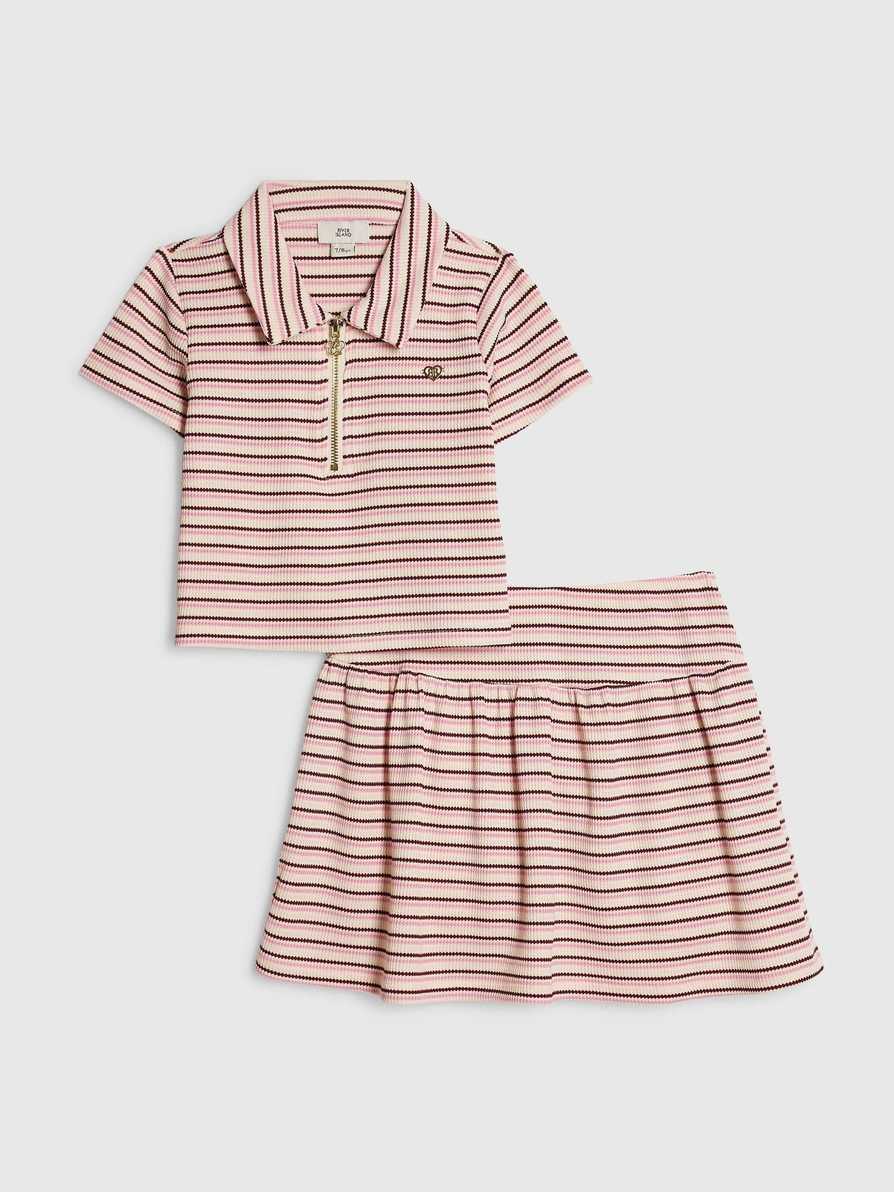 Dsiney Kidz - River Island Pink Stripe Polo Shirt & Skirt Set image 1