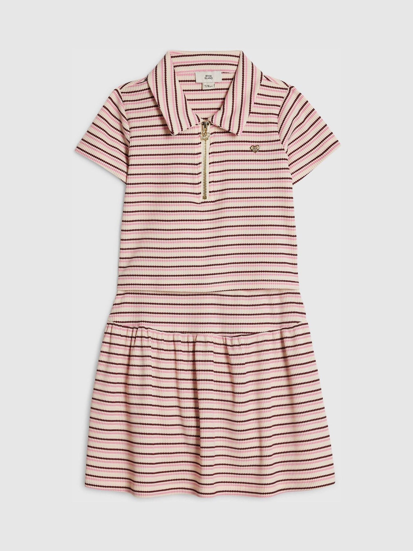 Dsiney Kidz - River Island Pink Stripe Polo Shirt & Skirt Set image 3