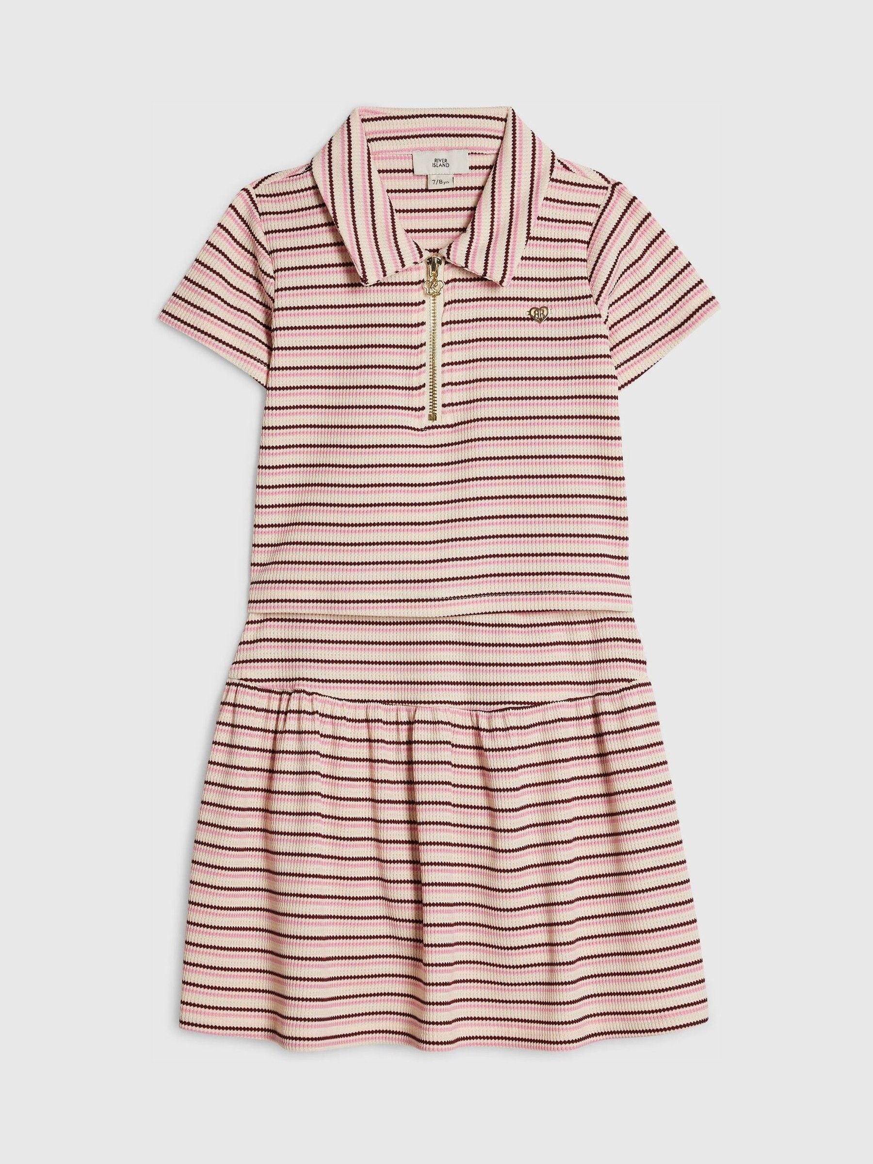 Dsiney Kidz - River Island Pink Stripe Polo Shirt & Skirt Set image 3