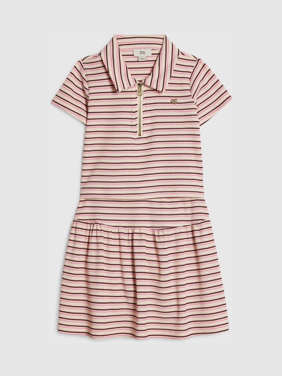 Dsiney Kidz - River Island Pink Stripe Polo Shirt & Skirt Set image 3