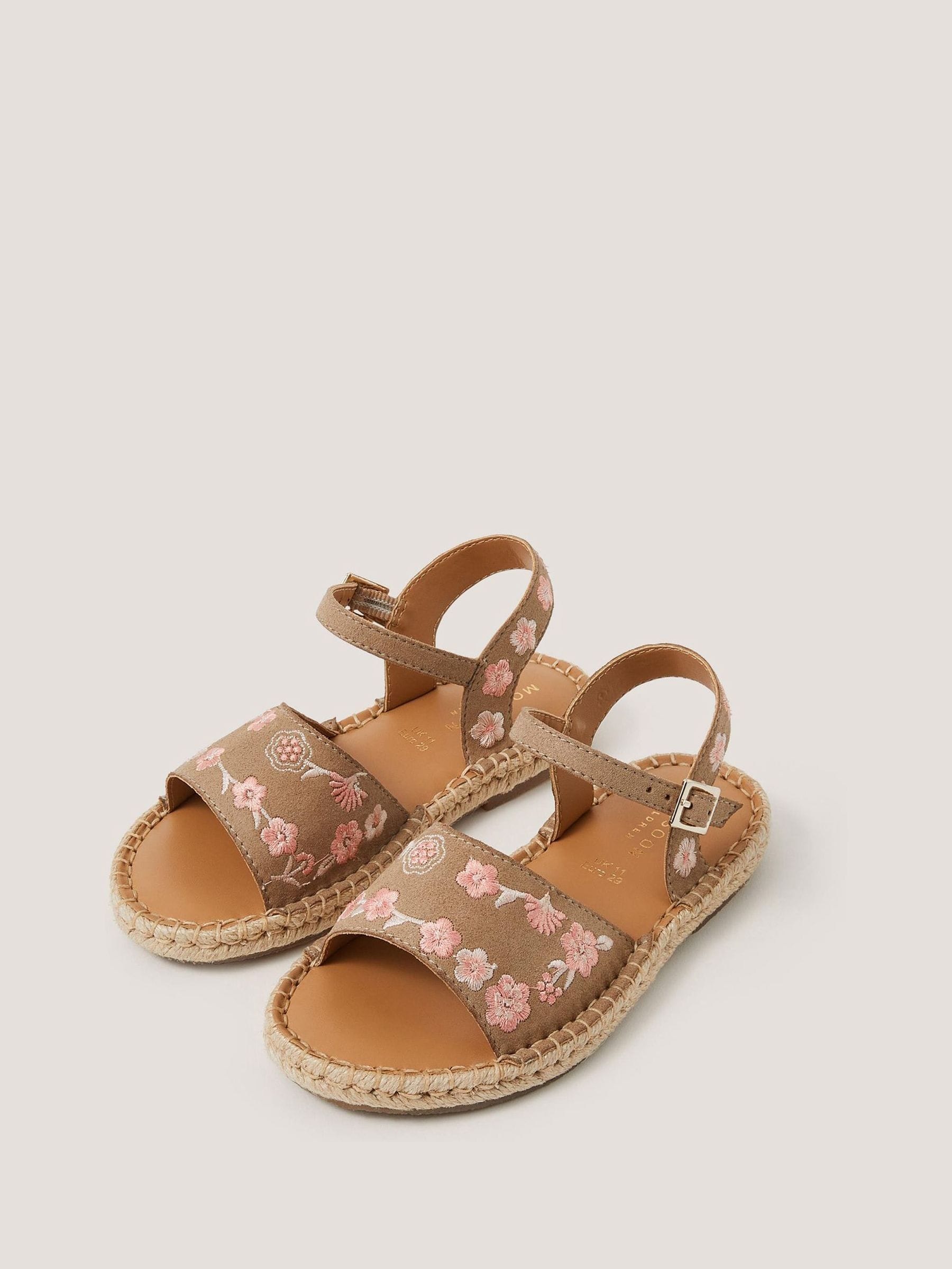 Monsoon Brown Floral Embroidered Espadrille Sandals image 1