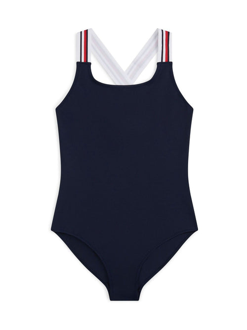 Tommy Hilfiger Blue Global Stripe Square Neck Crossover Swimsuit image 1