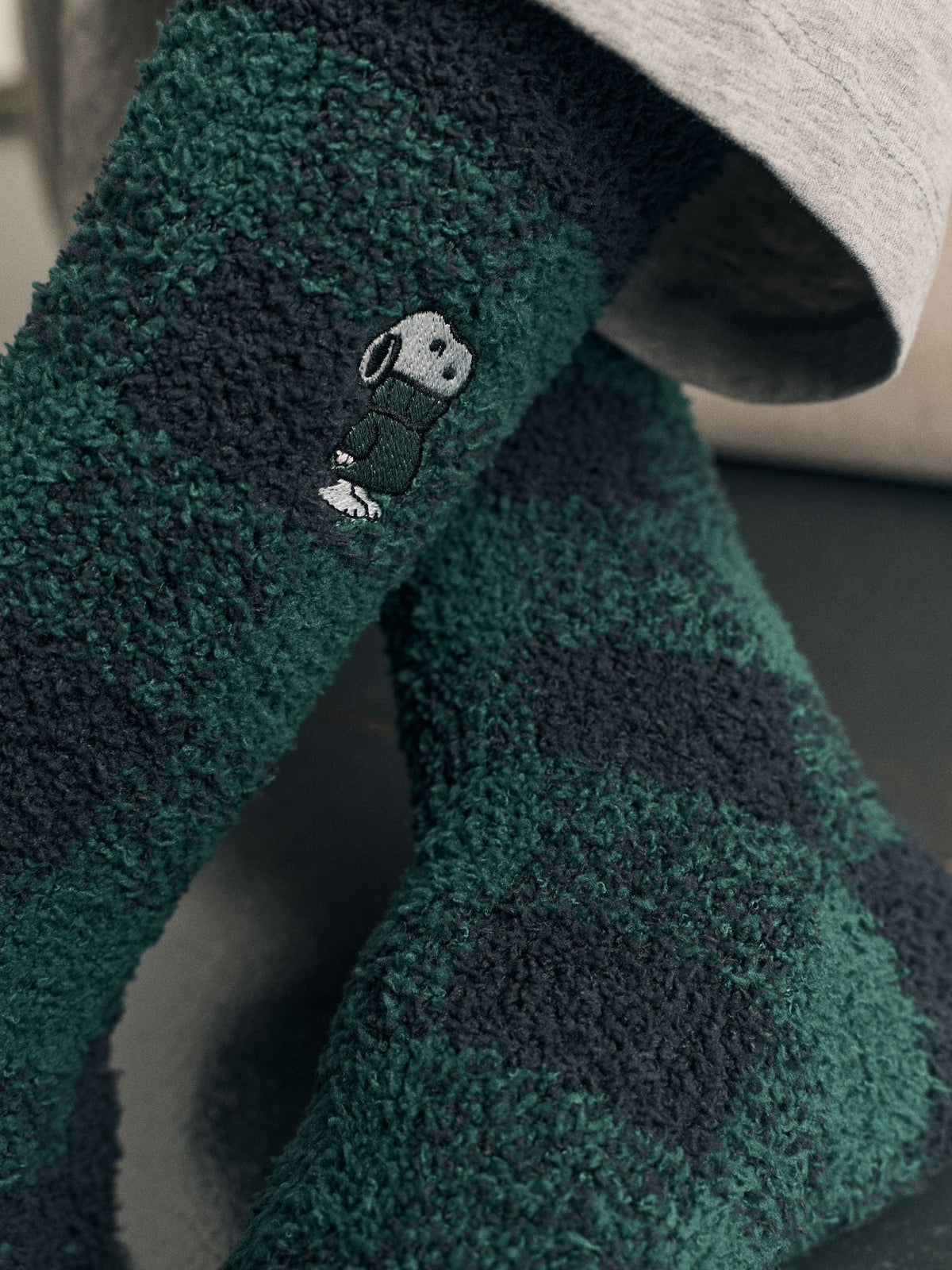 Green Check Snoopy Fluffy Novelty Socks in Box 1 Pack - image 2