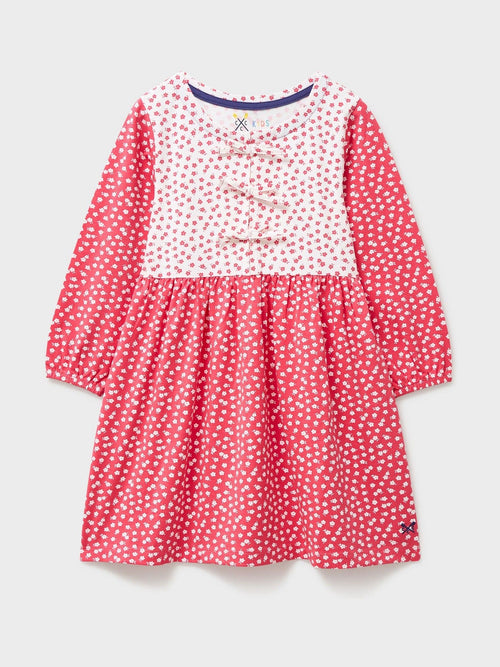 Crew Clothing Pink Floral Printed Bow Detailed Jersey Dress image 1