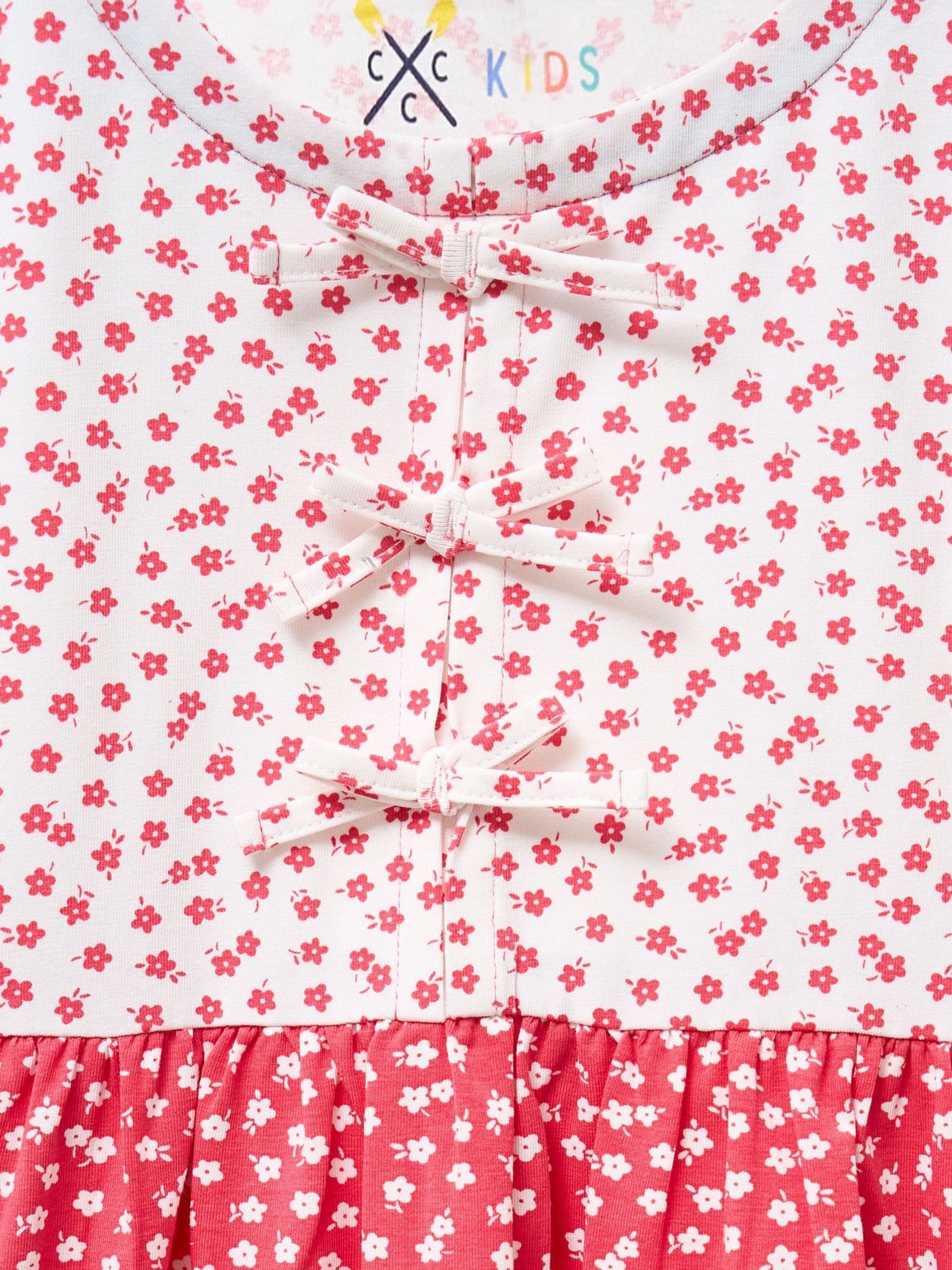 Crew Clothing Pink Floral Printed Bow Detailed Jersey Dress image 3
