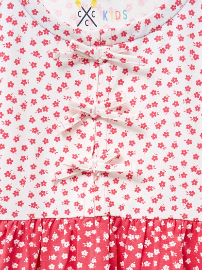 Crew Clothing Pink Floral Printed Bow Detailed Jersey Dress image 3