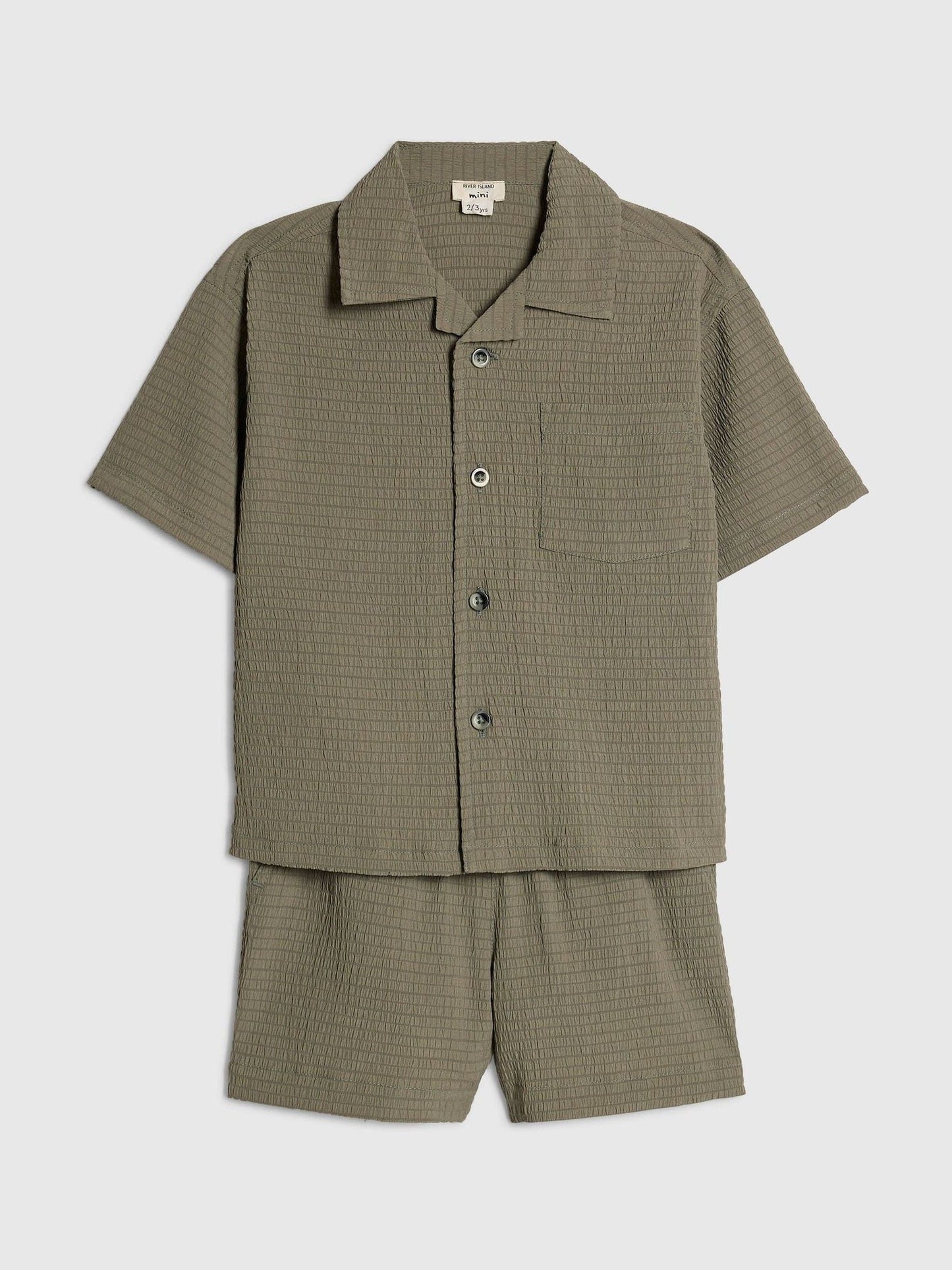 River Island Green Textured Revere Shirt & Shorts Set image 1