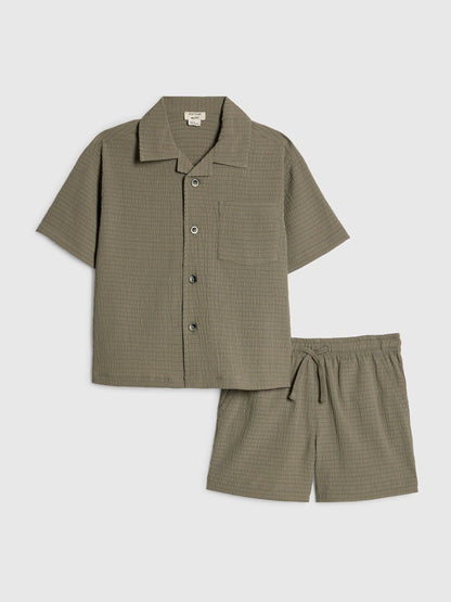 River Island Green Textured Revere Shirt & Shorts Set image 2