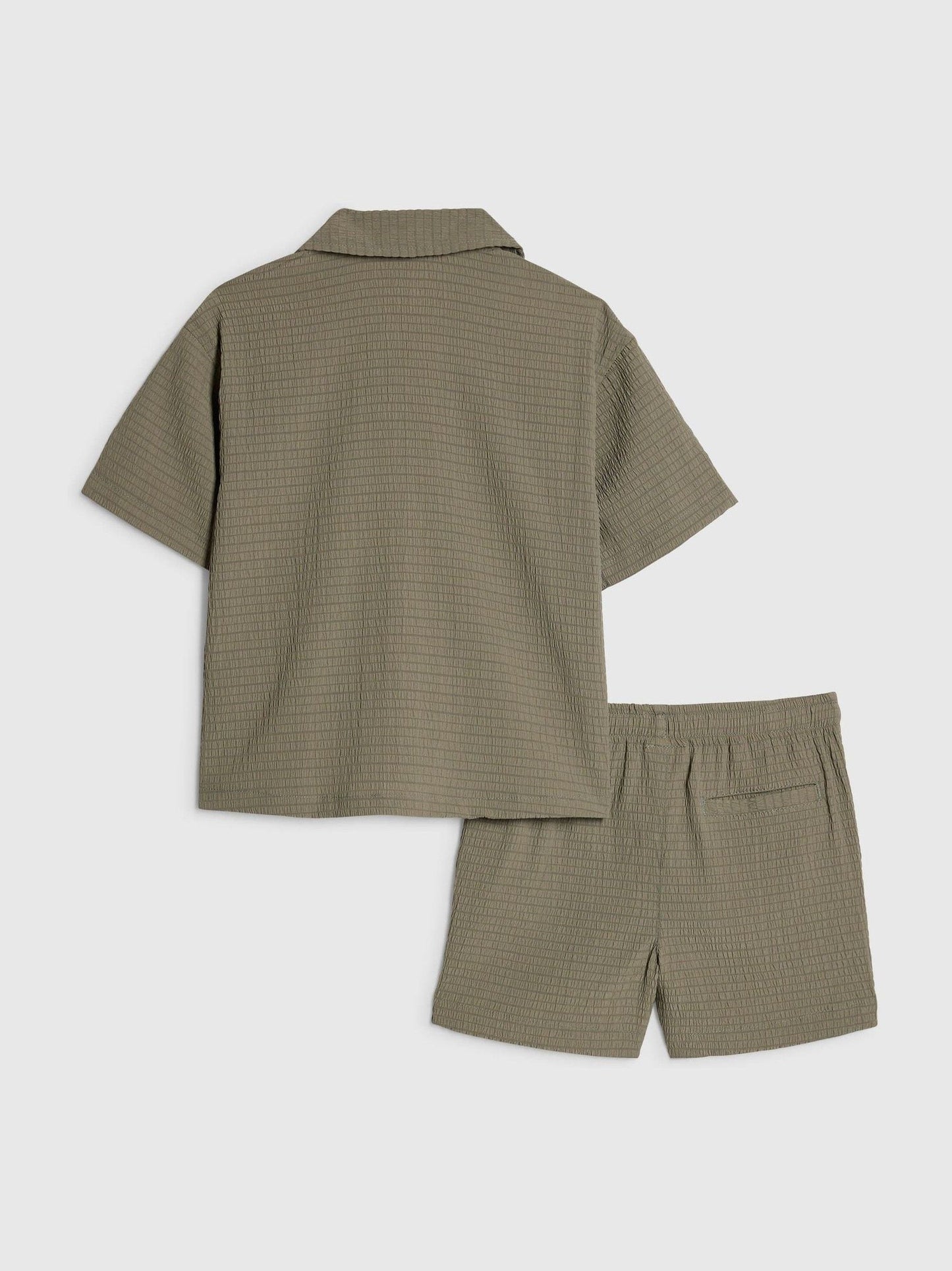 River Island Green Textured Revere Shirt & Shorts Set image 3