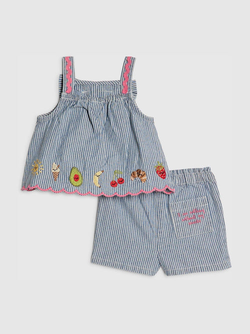 Dsiney Kidz - River Island Blue Stripe Fruits Abbie Rosie Cami Top & Shorts Set image 1
