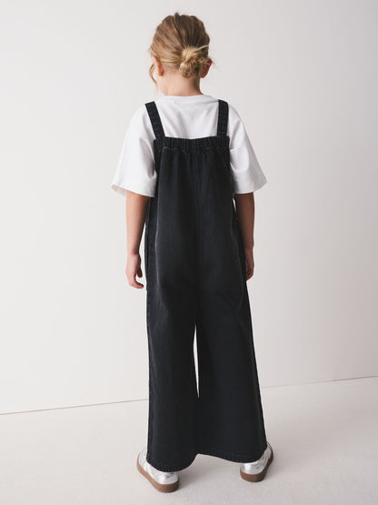 Charcoal Grey Velvet Bow Dungarees (3-16yrs) - image 2