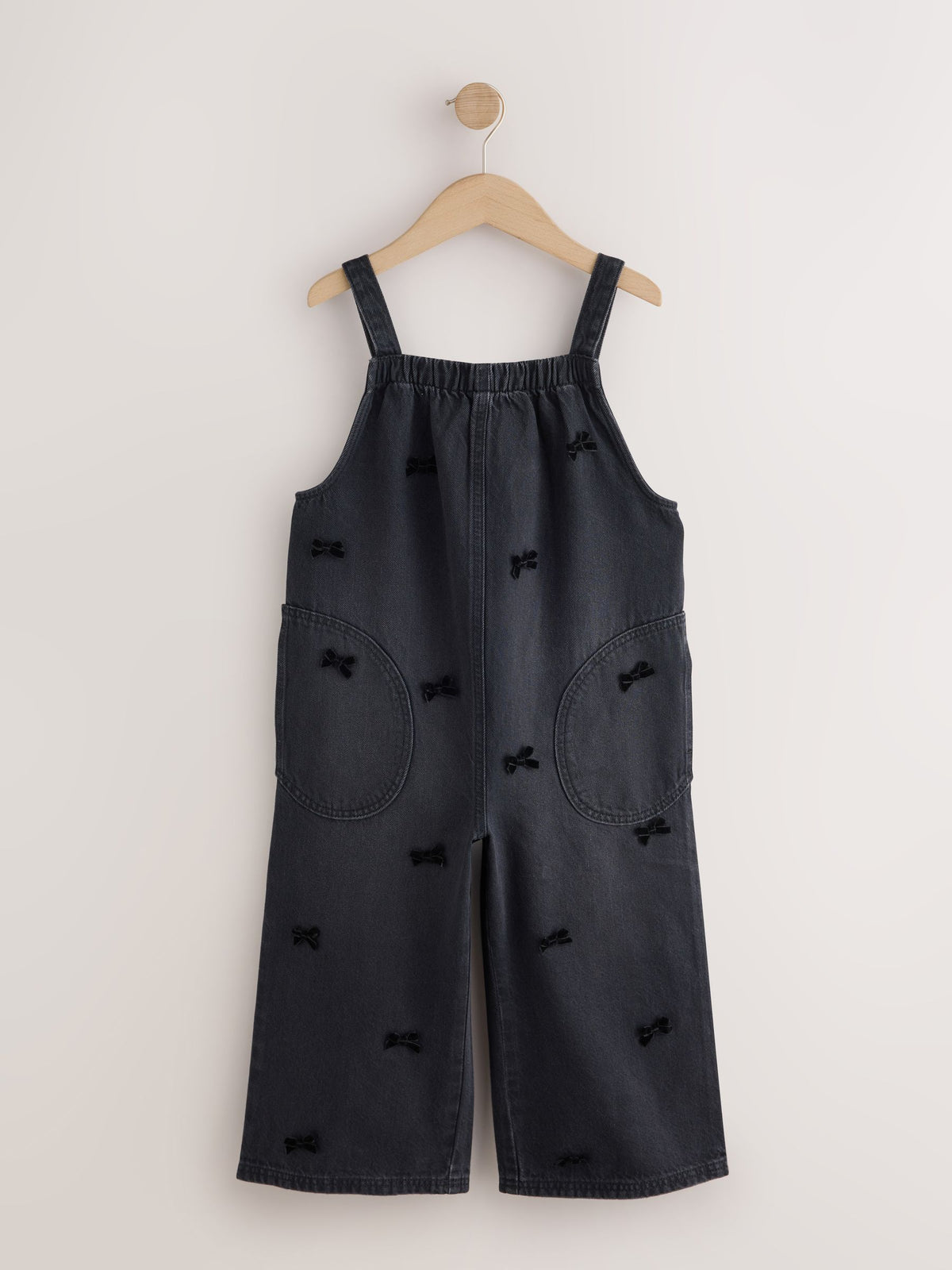 Charcoal Grey Velvet Bow Dungarees (3-16yrs) - image 4