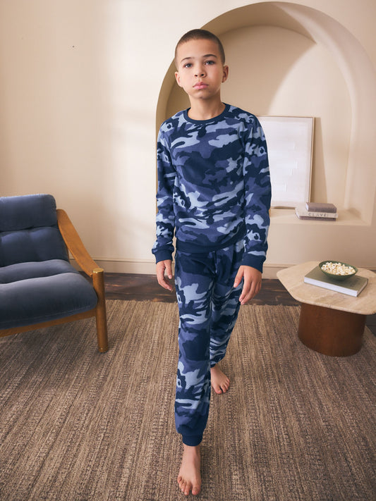 Blue Camo Printed Cosy Fleece Pyjamas (3-16yrs) - image 1