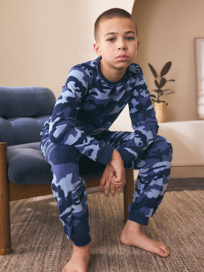 Blue Camo Printed Cosy Fleece Pyjamas (3-16yrs) - image 2