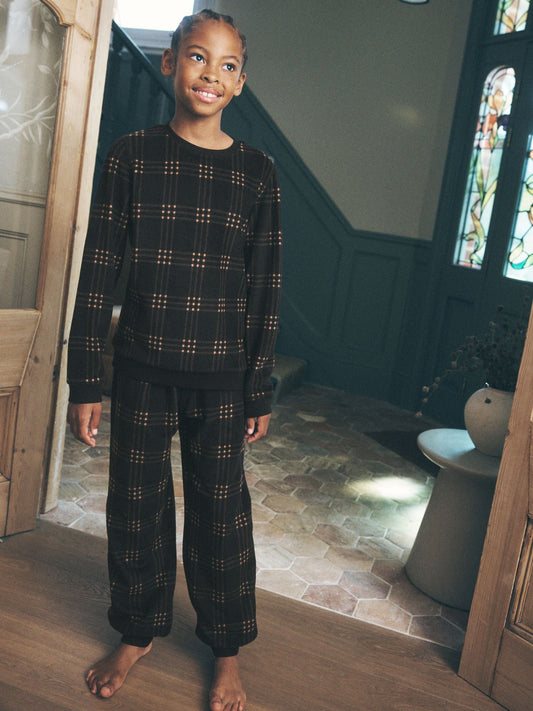 Black/Neutral Check Cosy Fleece Pyjamas Set (3-16yrs) - image 1